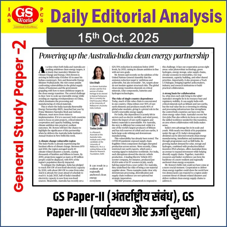 भारत–ऑस्ट्रेलिया स्वच्छ ऊर्जा साझेदारी | Clean Energy Partnership | हरित विकास की नई दिशा