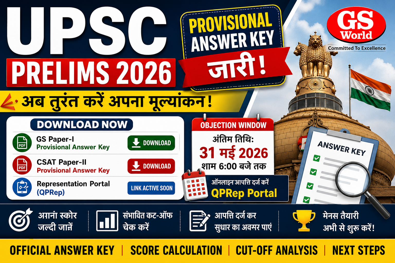 UPSC Prelims 2026 Provisional Answer Key (जारी) : GS एवं CSAT PDF डाउनलोड करें